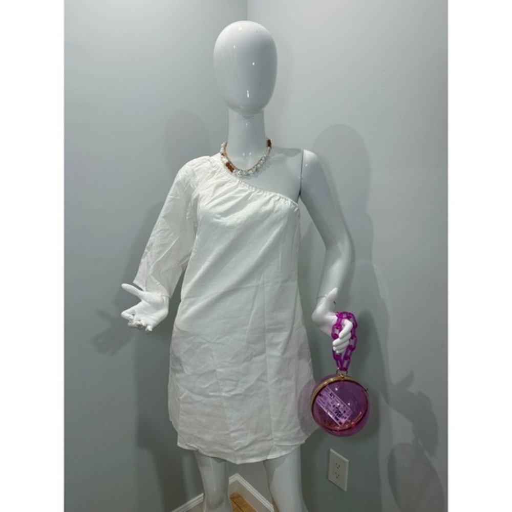 Commense Aegean Cotton Linen One Sleeve Short Dress white size L - Picture 4 of 11